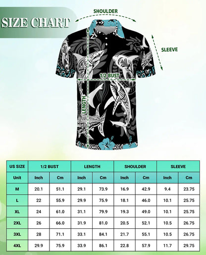 Tribal Shark Polo Shirt, Polynesian Ocean Art Design | Azhawaiian