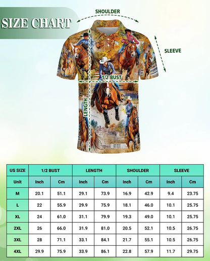 Barrel Racing 3D Polo Shirt for Men, Western Rodeo Cowboy Style | Azhawaiian