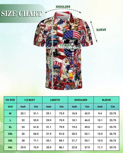 Patriotic Cat 3D Polo Shirt for Men, 4th of July USA Flag Style | Azhawaiian