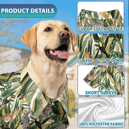 Tropical Summer Wild Animals and Plants Beach Matching Dog Owner Hawaiian Shirts, Pet Aloha Shirt - Azhawaiian