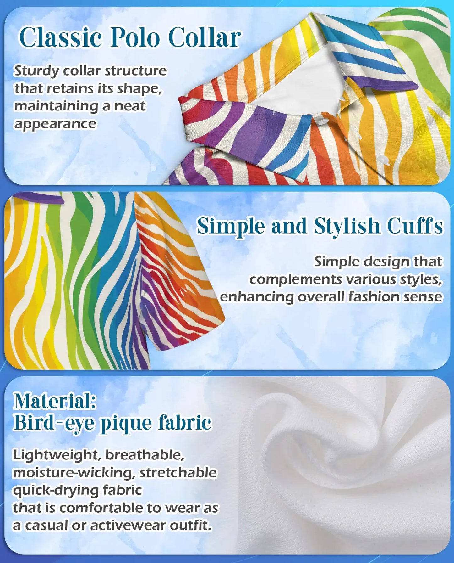Rainbow Wave Polo Shirt for Men, Colorful Summer Style | Azhawaiian
