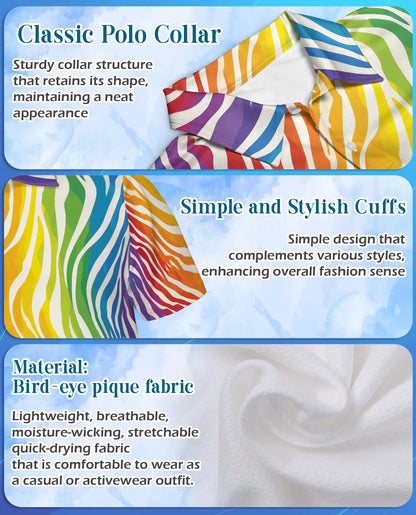 Rainbow Wave Polo Shirt for Men, Colorful Summer Style | Azhawaiian