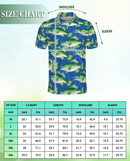 Largemouth Bass Fish Polo Shirt for Men- Angler Fish Pattern | Azhawaiian
