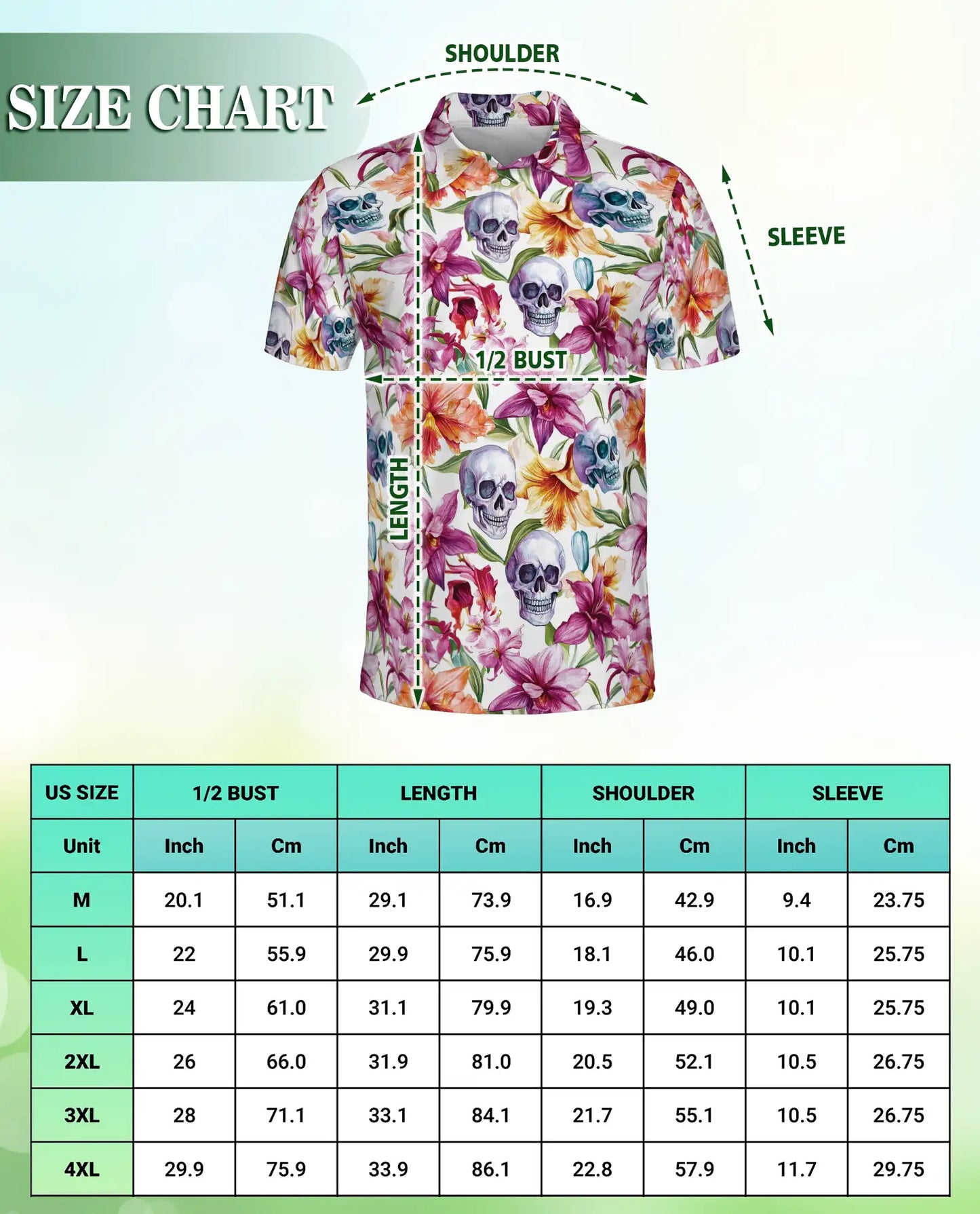 Skull Orchid Floral Polo Shirt-Gothic Botanical Flower Pattern Design | Azhawaiian