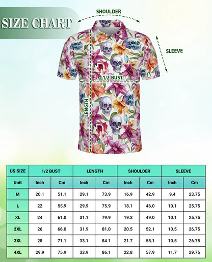 Skull Orchid Floral Polo Shirt-Gothic Botanical Flower Pattern Design | Azhawaiian