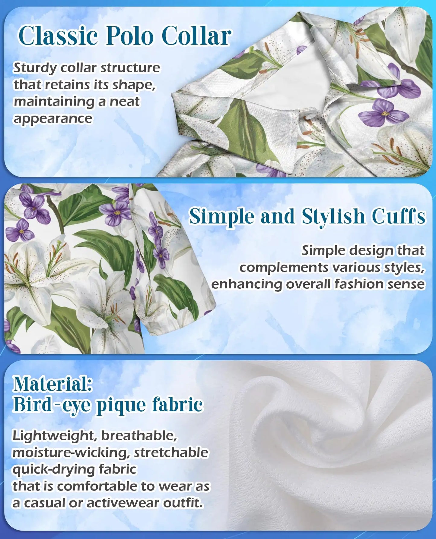 White Lily Polo Shirt for Men, Elegant Floral Style | Azhawaiian