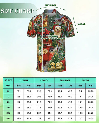 Festive Christmas Dogs Polo Shirt for Men, Holiday Graphic Tee | Azhawaiian