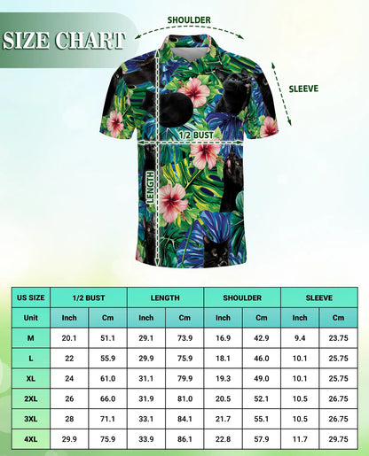 Black Cat Tropical Hibiscus 3D Polo Shirt for Men, Hawaiian Pet Lover Style | Azhawaiian