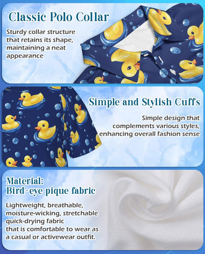 Duck Pattern Polo Shirt for Men, Cute Wildlife Style | Azhawaiian