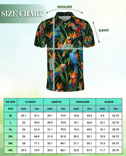 Parrot Tropical Polo Shirt, Macaw Jungle Print | Azhawaiian