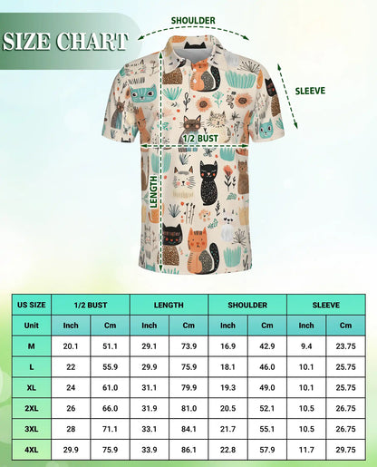 Cute Cat Polo Shirt, Cartoon Kitty Print | Azhawaiian