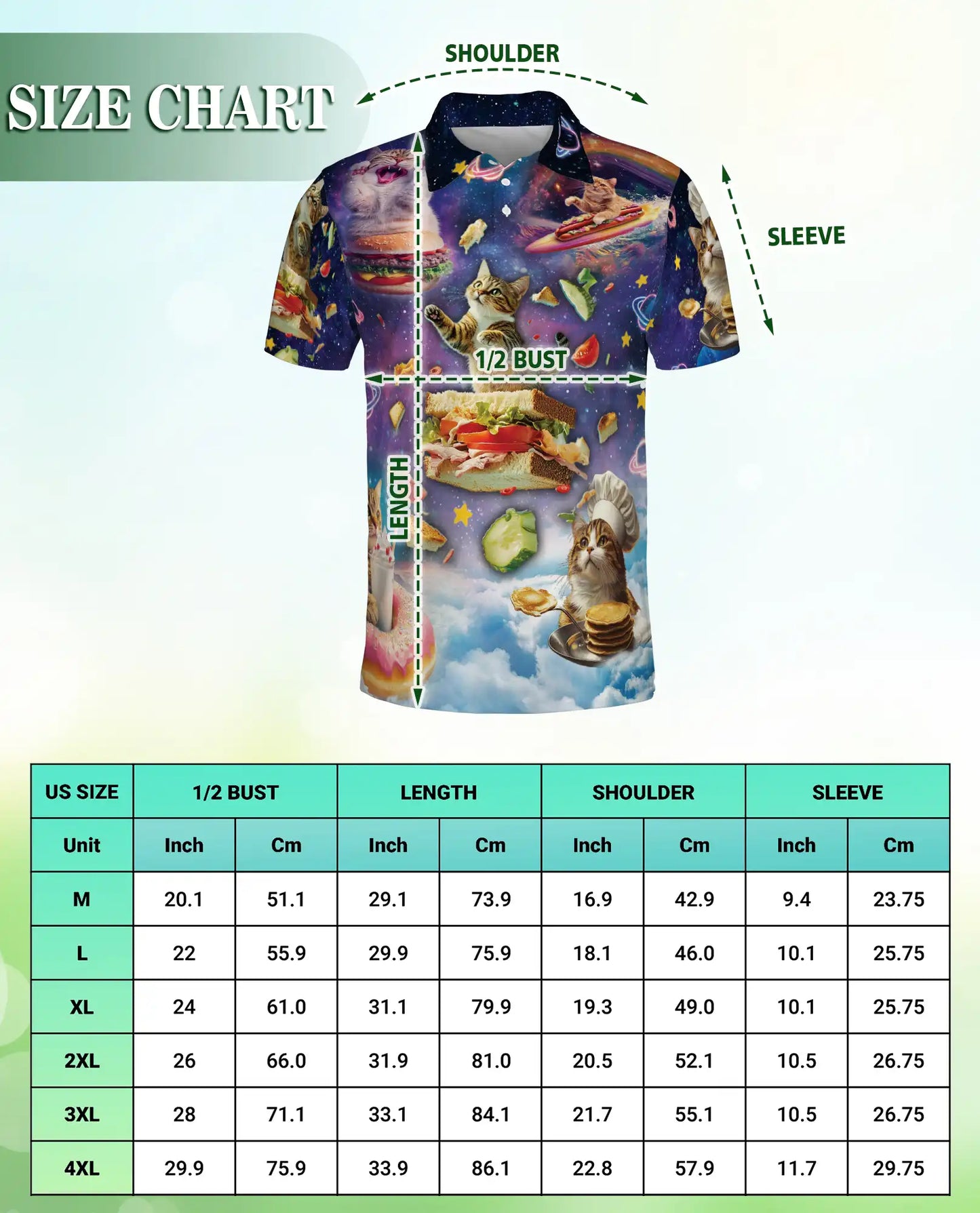 Space Cat Food 3D Polo Shirt for Men, Funny Cosmic Kitty Style | Azhawaiian