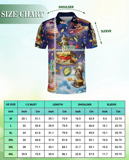 Space Cat Food 3D Polo Shirt for Men, Funny Cosmic Kitty Style | Azhawaiian