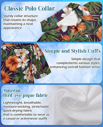 Hibiscus Lily Polo Shirt for Men, Tropical Floral Style | Azhawaiian