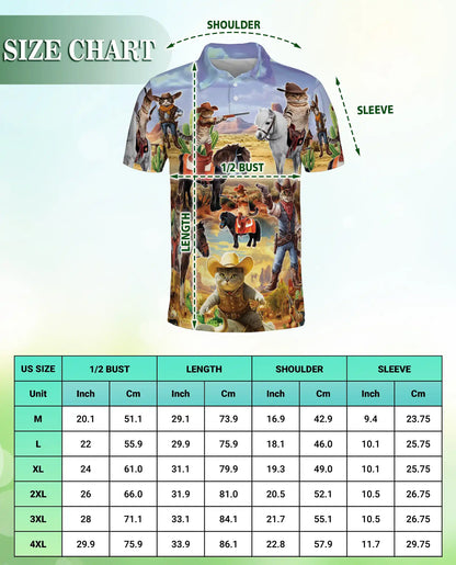 Funny Cowboy Cat 3D Polo Shirt for Men, Wild West Western Pet Style | Azhawaiian