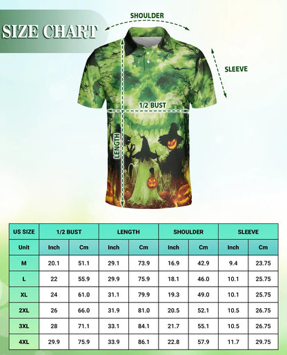 Halloween Skull Glow Polo Shirt, Spooky Pumpkin Night | Azhawaiian