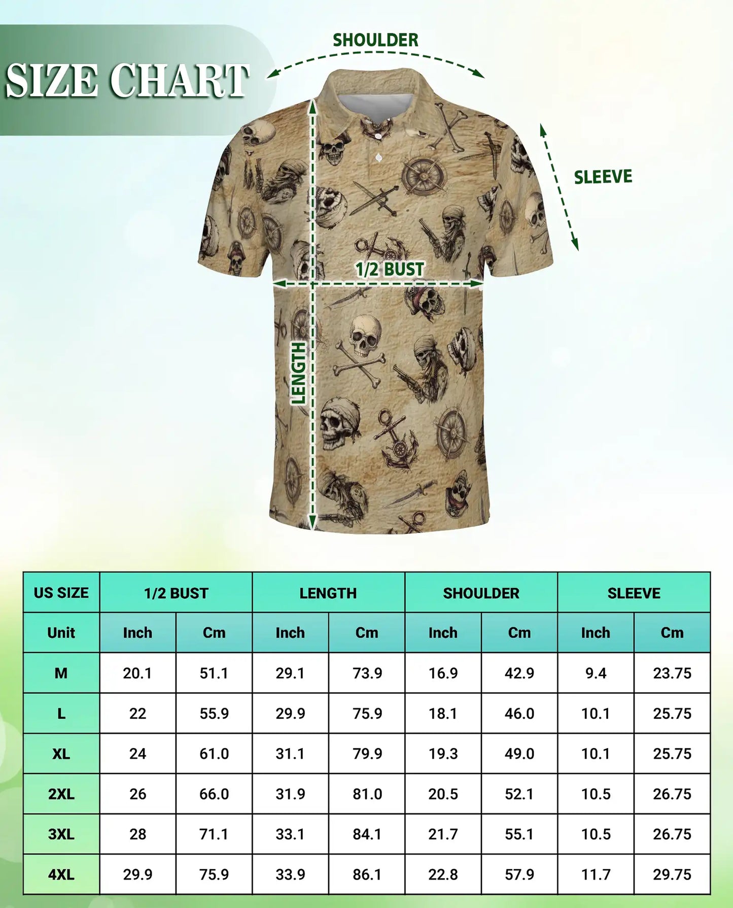 Vintage Pirate Skull 3D Polo Shirt for Men, Nautical Buccaneer Style | Azhawaiian