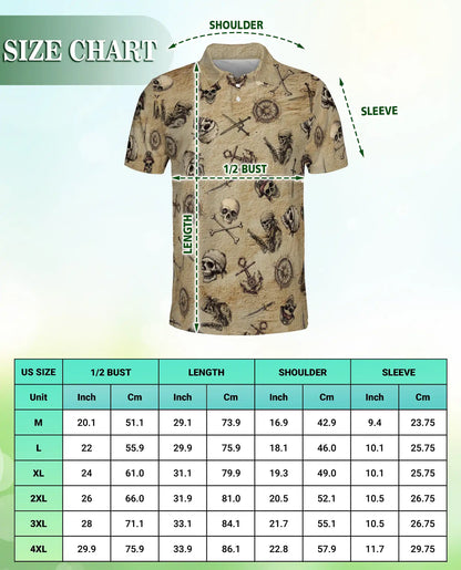 Vintage Pirate Skull 3D Polo Shirt for Men, Nautical Buccaneer Style | Azhawaiian