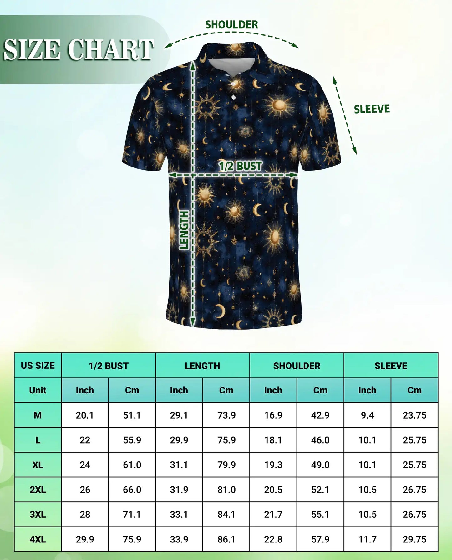 Celestial Sun Moon Polo Shirt for Men- Starry Night Pattern | Azhawaiian