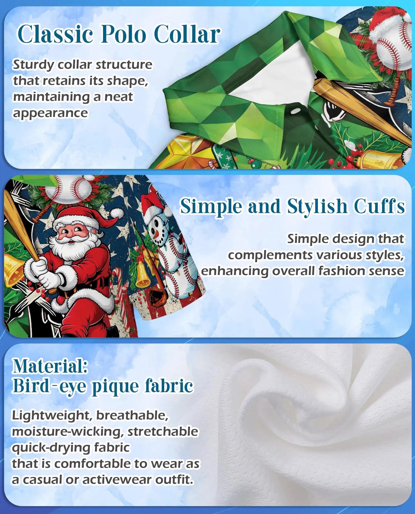 Christmas Baseball Polo Shirt - Santa Sports Fan Style | Azhawaiian