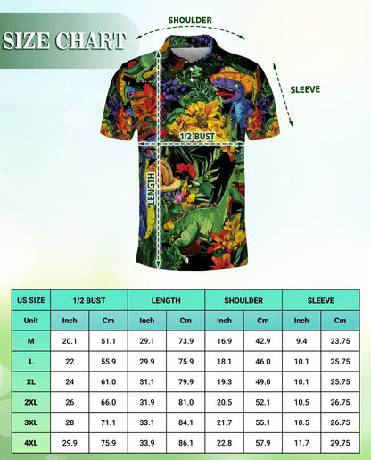 Funny Dinosaur Hawaiian 3D Polo Shirt for Men | Azhawaiian