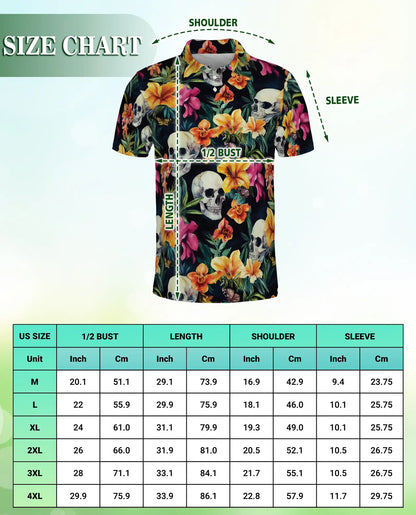 Tropical Skull Floral Polo Shirt -Gothic Botanical Print | Azhawaiian