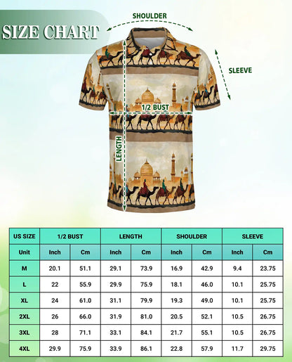 Camel Caravan Desert 3D Polo Shirt for Men, Middle Eastern Travel Style | Azhawaiian