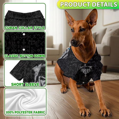 Vintage Viking Odin Fenrir Tattoo Print Matching Dog Owner Hawaiian Shirts, Funny Pet Aloha Shirt for Beach Vacation - Azhawaiian