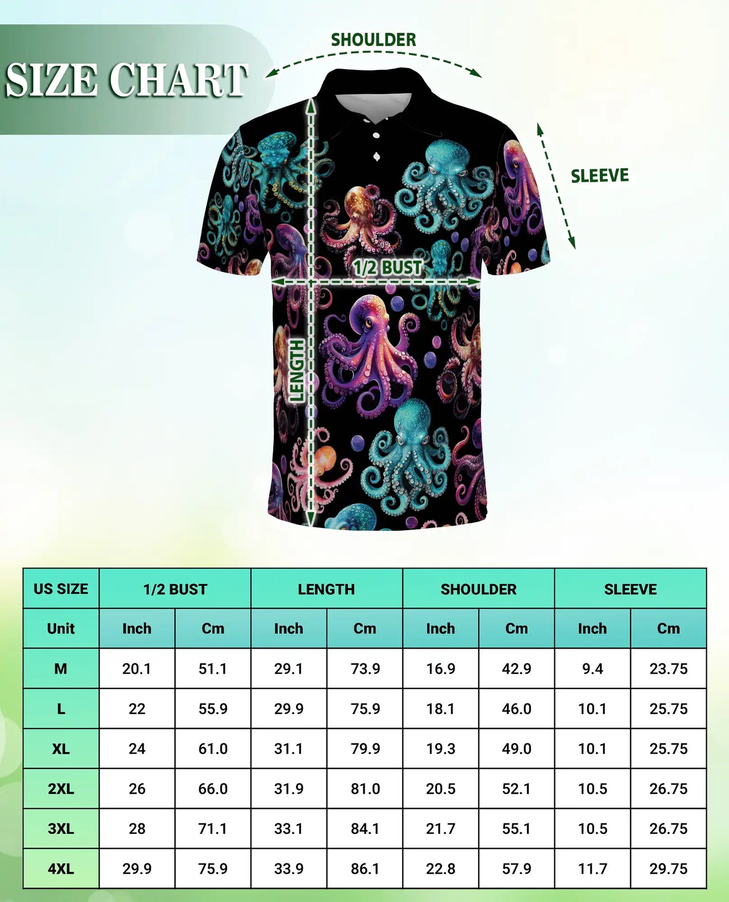 Colorful Octopus Ocean 3D Polo Shirt for Men, Neon Sea Creature Style | Azhawaiian