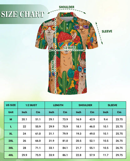 Funny Llama Cactus 3D Polo Shirt for Men, Desert Animal Style | Azhawaiian
