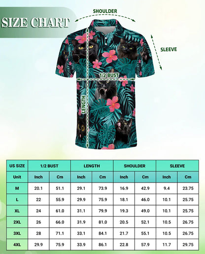 Black Cat Tropical 3D Polo Shirt for Men, Funny Floral Kitty Style | Azhawaiian