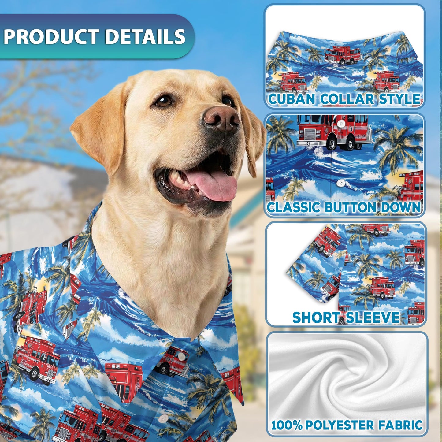 Fire Truck Firefighter Matching Dog Owner Hawaiian Shirts, Funny Pet Aloha Shirt for Beach Vacation - Azhawaiian