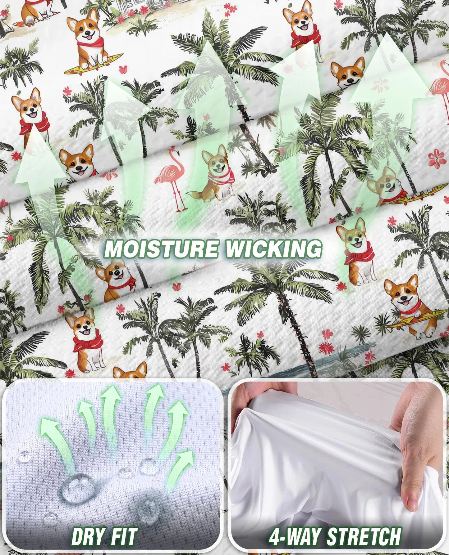 Corgi Palm Tree Pattern Sleeveless Polo Shirt for Women, Tropical Dog Style | Azhawaiian
