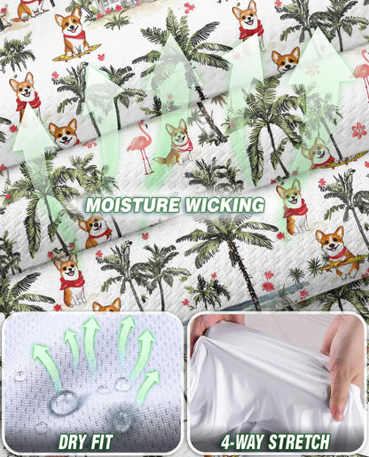 Corgi Palm Tree Pattern Sleeveless Polo Shirt for Women, Tropical Dog Style | Azhawaiian