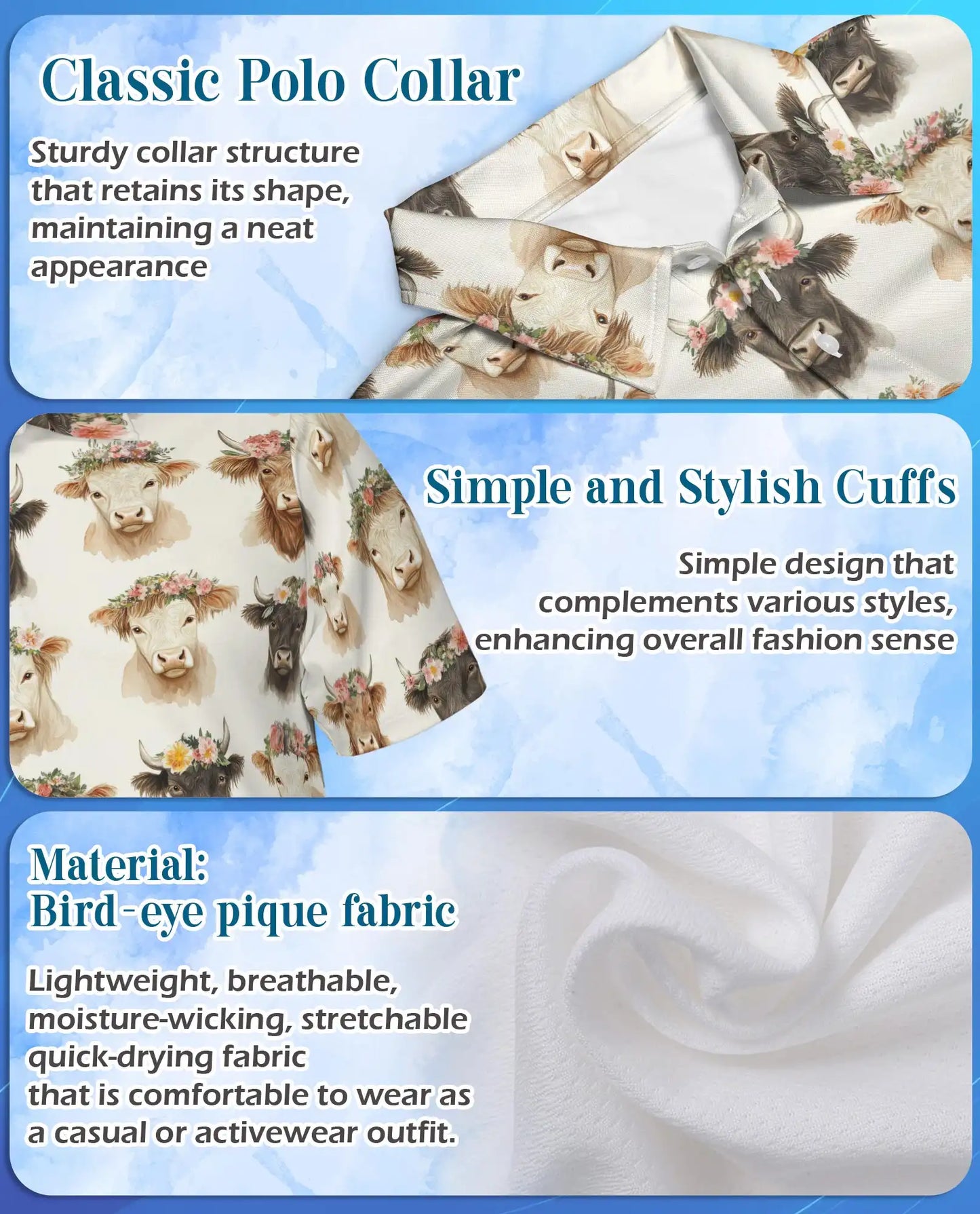 Floral Cow Polo Shirt for Men, Farmhouse Animal Style | Azhawaiian