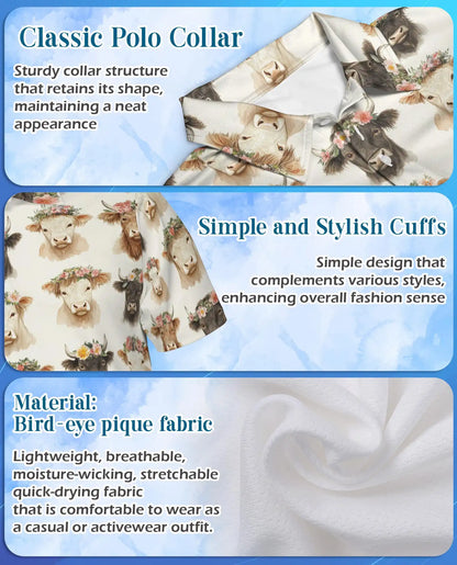 Floral Cow Polo Shirt for Men, Farmhouse Animal Style | Azhawaiian