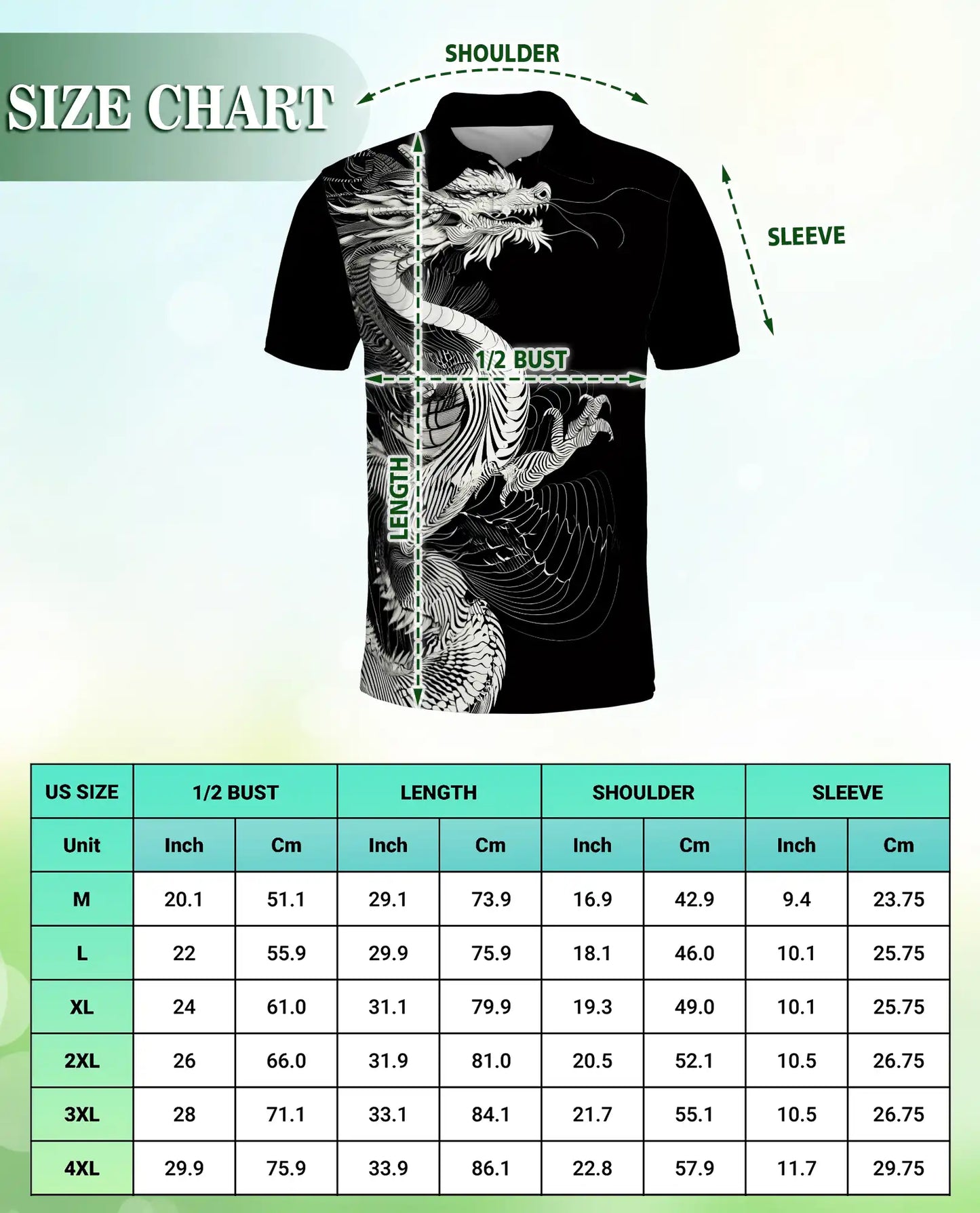 Black White Dragon 3D Polo Shirt for Men, Asian Fantasy Art Style | Azhawaiian