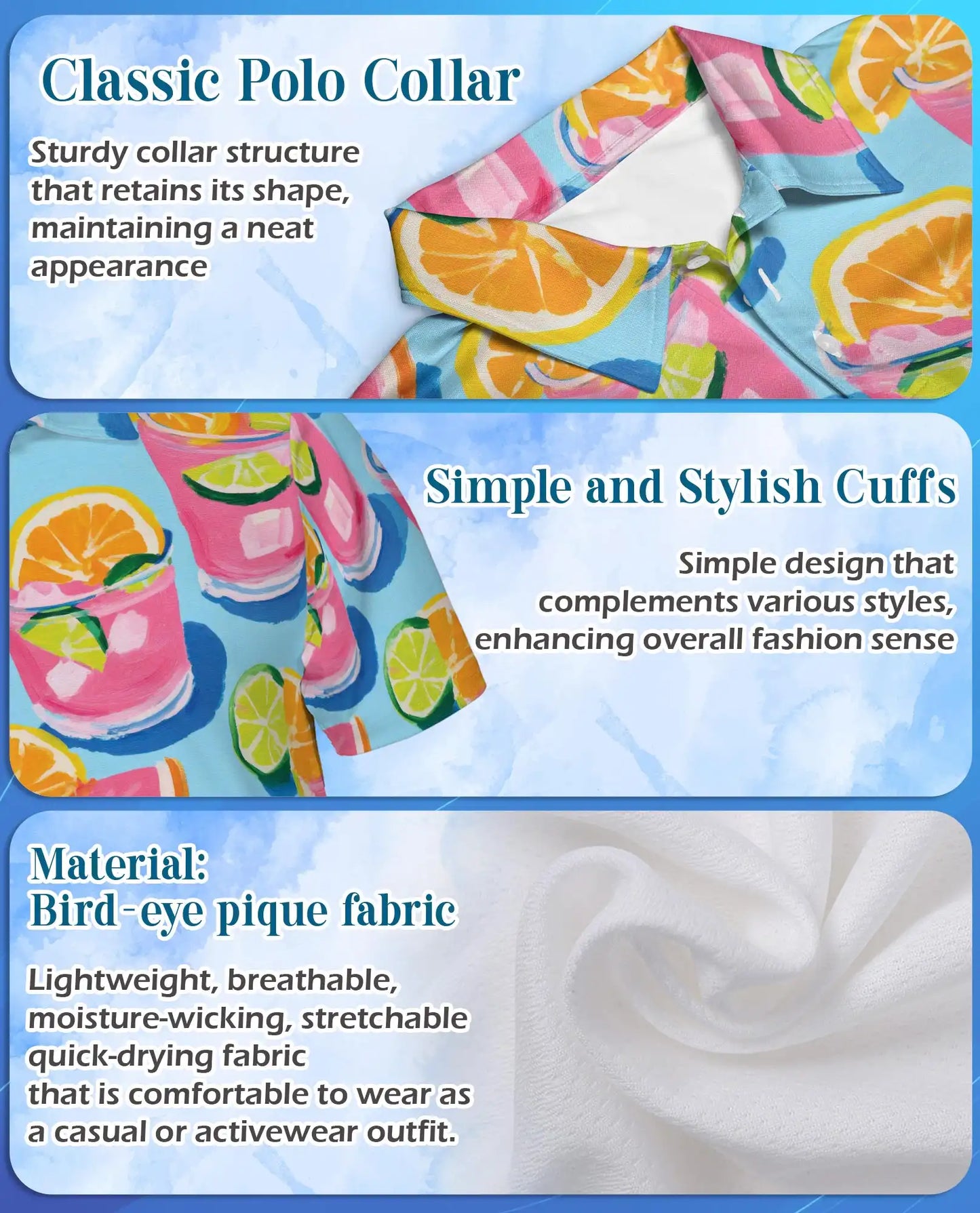 Citrus Cocktail Polo Shirt for Men, Summer Party Style | Azhawaiian