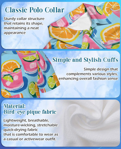 Citrus Cocktail Polo Shirt for Men, Summer Party Style | Azhawaiian