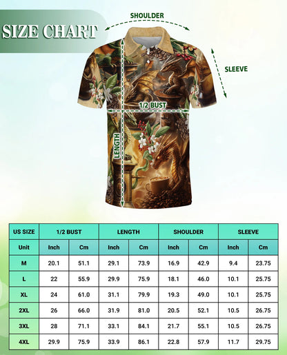 Dragon Coffee 3D Polo Shirt for Men, Fantasy Espresso Art Style | Azhawaiian