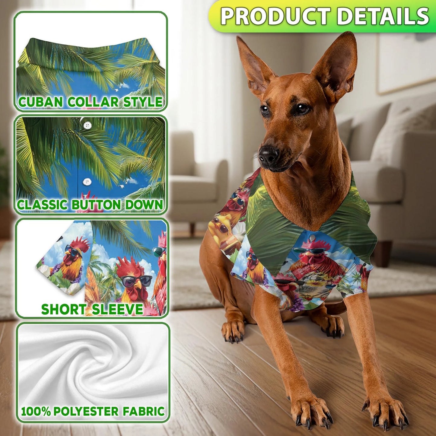 Chicken Wearing Sunglasses Print Matching Dog Owner Hawaiian Shirts, Funny Pet Aloha Shirt for Beach Vacation - Azhawaiian