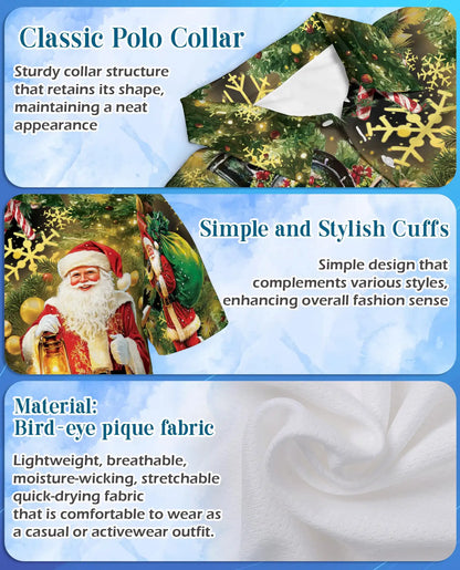 Christmas Train Santa 3D Polo Shirt for Men, Vintage Holiday Winter Style | Azhawaiian