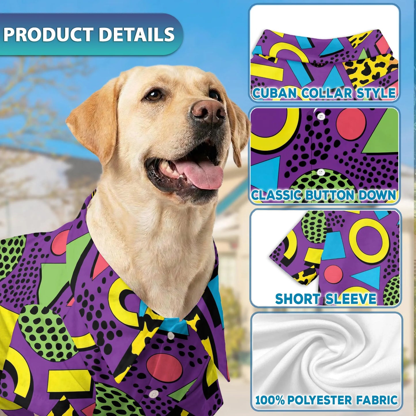 Colorful Geometric Summer Beach Matching Dog Owner Hawaiian Shirts, Pet Aloha Shirt - Azhawaiian