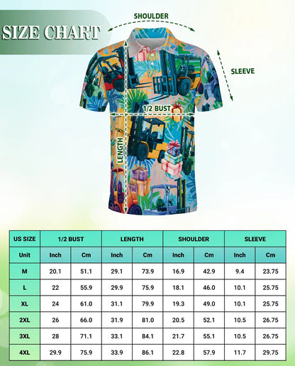 Forklift Tropical Warehouse 3D Polo Shirt for Men, Funny Logistics Worker Style | Azhawaiian
