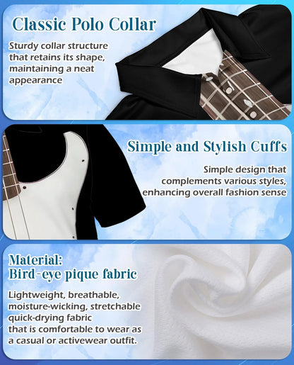 Bass Guitar Polo Shirt for Men, Rock Music Style Design | Azhawaiian
