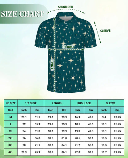 Retro Star Pattern Polo Shirt, Celestial Sky Print | Azhawaiian