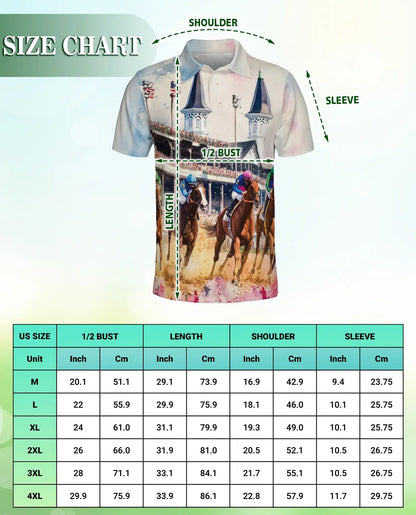 Horse Racing Polo Shirt-Equestrian Jockey Track Print | Azhawaiian
