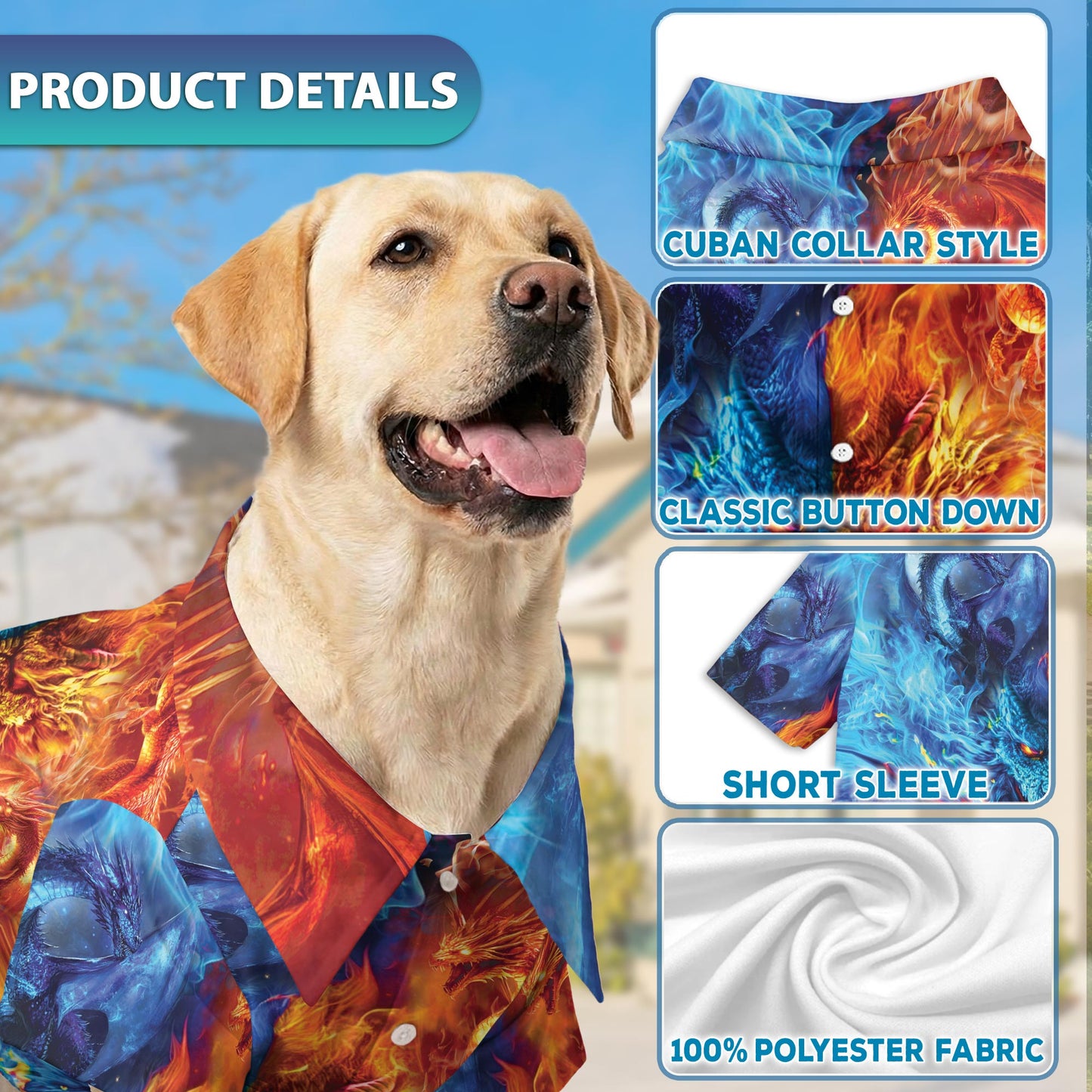 Fire Dragon Matching Dog Owner Hawaiian Shirts, Funny Pet Aloha Shirt for Beach Vacation - Azhawaiian