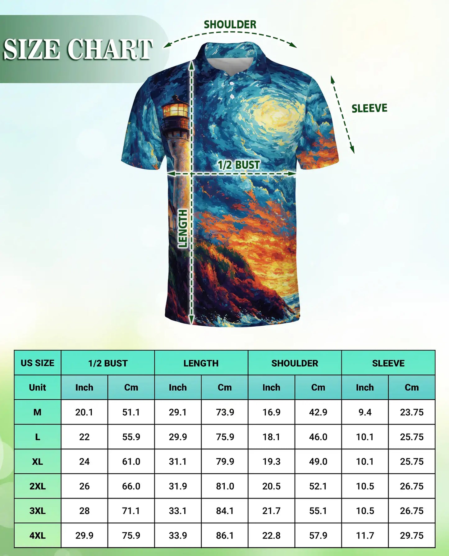 Lighthouse Polo Shirt, Coastal Seascape Art Print | Azhawaiian