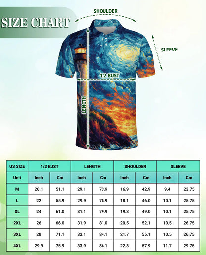 Lighthouse Polo Shirt, Coastal Seascape Art Print | Azhawaiian